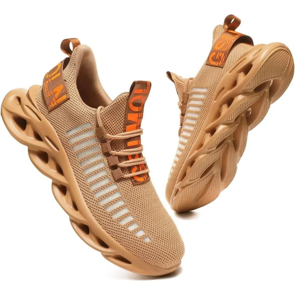 Men's Brown Breathable Running Walking Ultra Sport Gym Slip On Sneakers Shoes - Picture 5 of 7